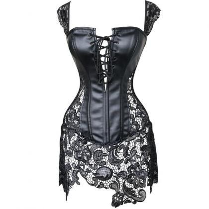 Corset Women Leather Sexy Lace Up Hollow