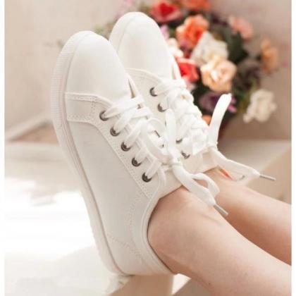 White Canvas Lace-up Sneakers