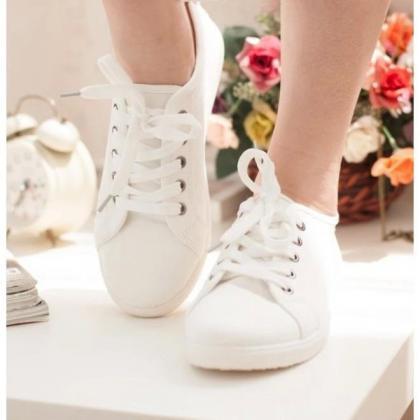White Canvas Lace-up Sneakers