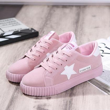 Sneakers Women Suede Casual Star Flat Lace Up
