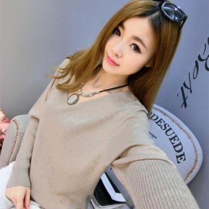 Knit Plunge V Long Cuffed Sleeves Sweater