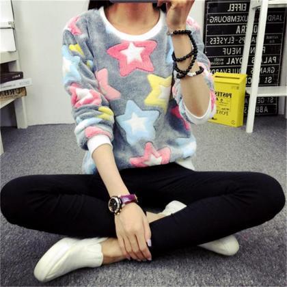 2017 Womens Coral Velvet Colorful Stars Printed..