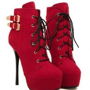 Red Platform High Heel Boots