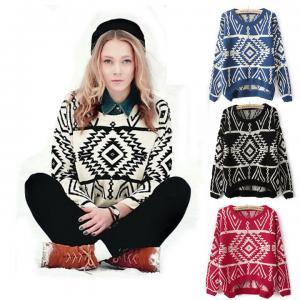 Red Aztec Sweater Knit Knitted Jumper Oversized..
