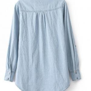 Fashion Light Blue Denim Shirt For Women
