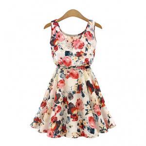 Floral Printed Pleated Dress With Tie Waist