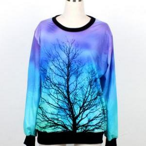Tree Print Sweatshirt In Dip Dye