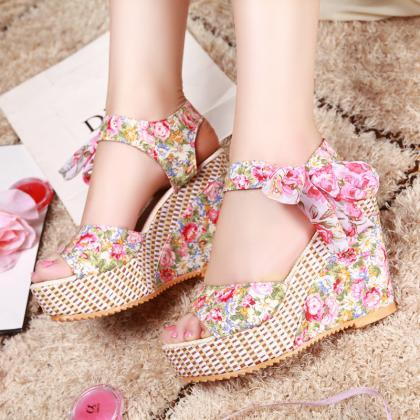 Floral Shoes Fish Head High Heels