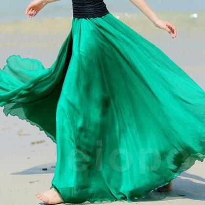 Emerald Green Long Chiffon Skirt Maxi Skirt Ladies..