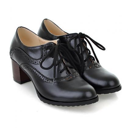 Brogue Womens Oxford Lace Up Wing Tip Retro Mid..