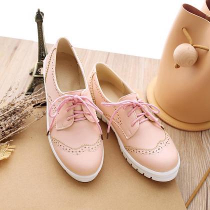 Women's Pure Color Flat Heel Shoelace..