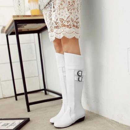 Round-toe Low Thick Heeled Knee-high Boots With..