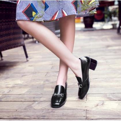 Women's Solid Leather Block Heel..