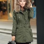 Womens Winter Coats Faux Fur Lining Parka With Fur Hood In Green