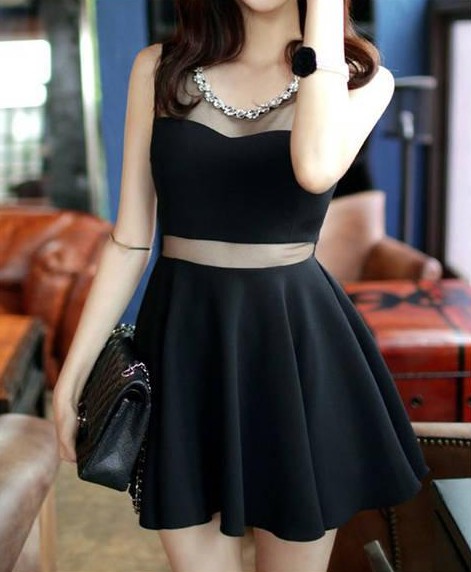 Women Black Short Dress Sleeveless