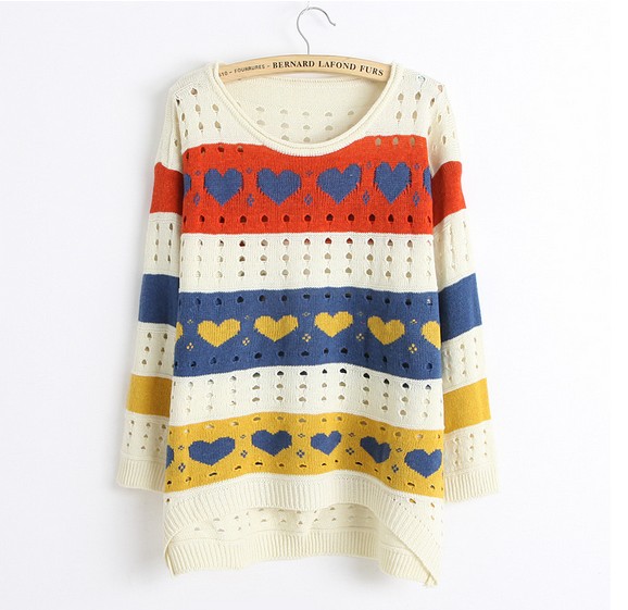 Cute Love Style Hollow Loose Women Knitting Sweater - White