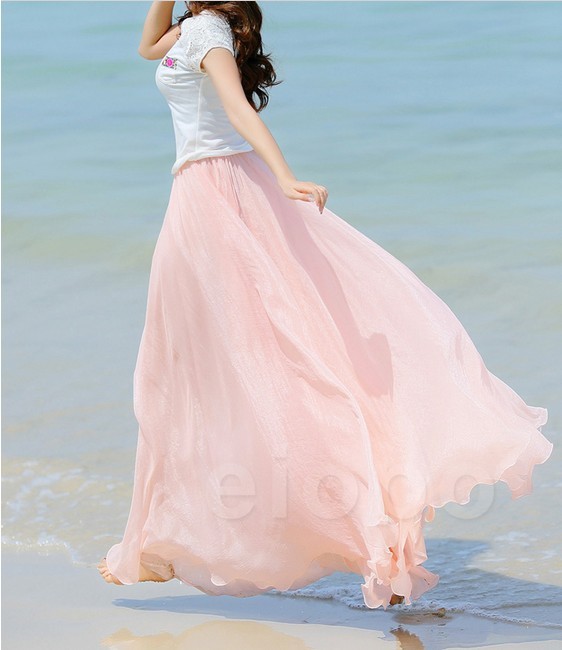 Baby Pink Long Chiffon Skirt Maxi Skirt Ladies Silk Chiffon Dress Plus Sizes Sundress Beach Skirt