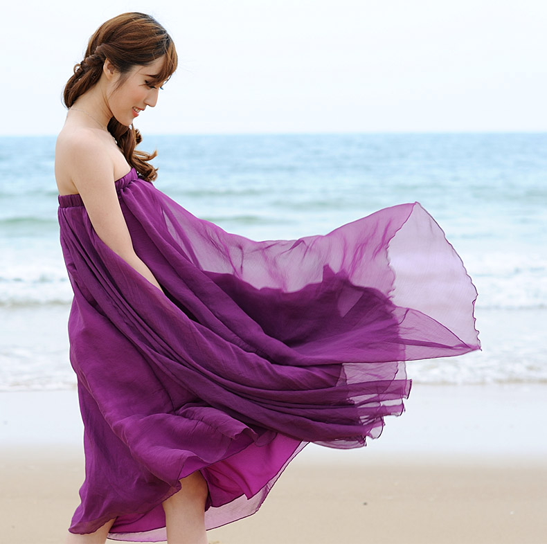 Purple Long Chiffon Skirt Maxi Skirt Ladies Silk Chiffon Dress Plus Sizes Sundress Beach Skirt