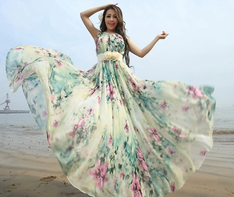 Summer Floral Long Beach Maxi Dress Lightweight Sundress Plus Size
