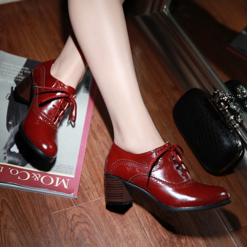 lace up chunky heels red
