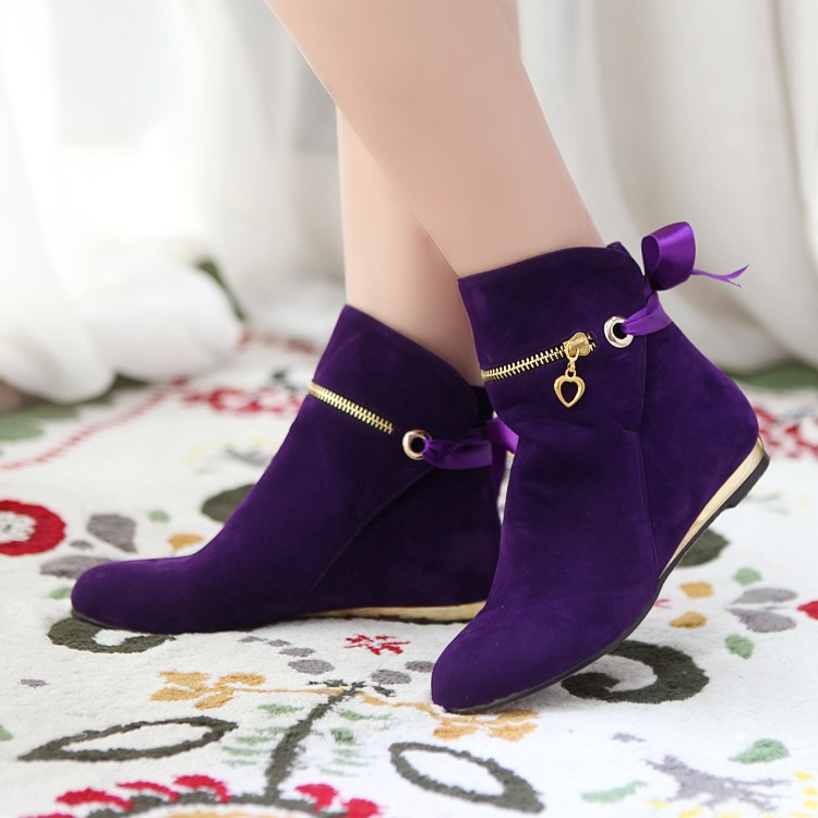 Women's Pure Color Flat Heel With Front Zippers Lace Short Tassel Boots