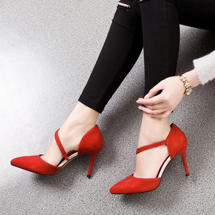 Women Suede Side Hollow Pointy Toe High Heel Sandals