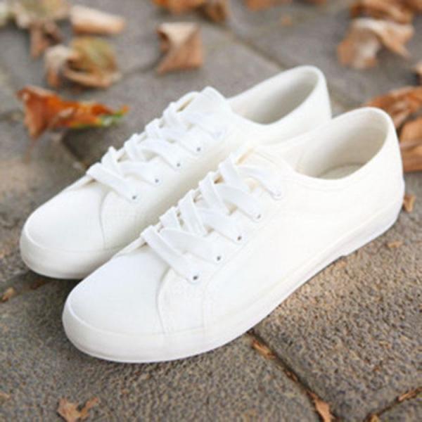 White Canvas Lace-up Sneak..