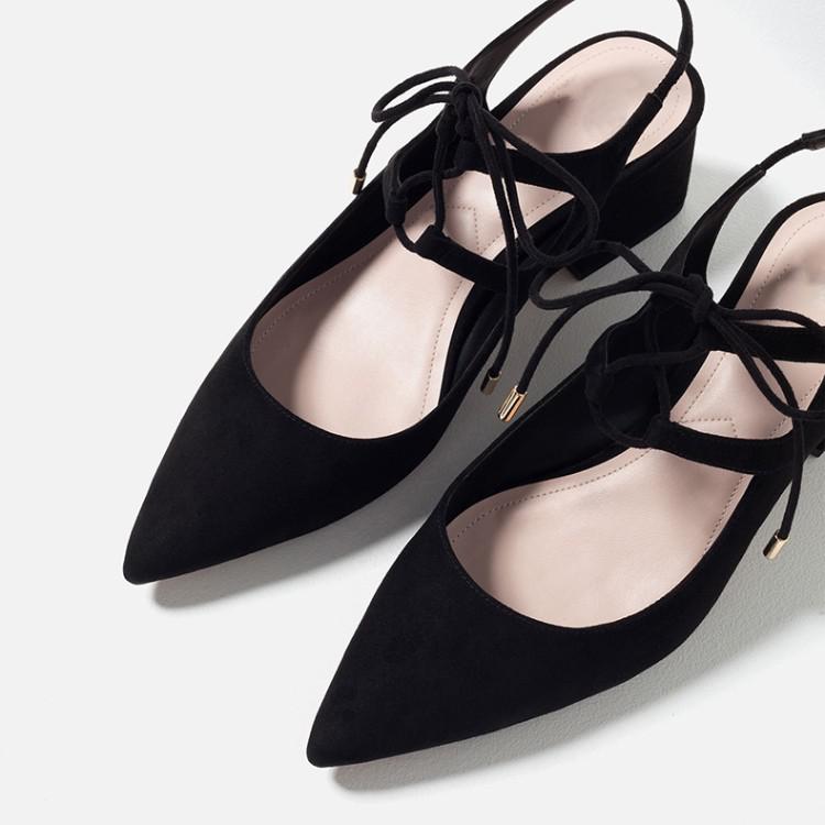 Lace-up Slingback Ballerina Shoes With Chunky Heel on Luulla