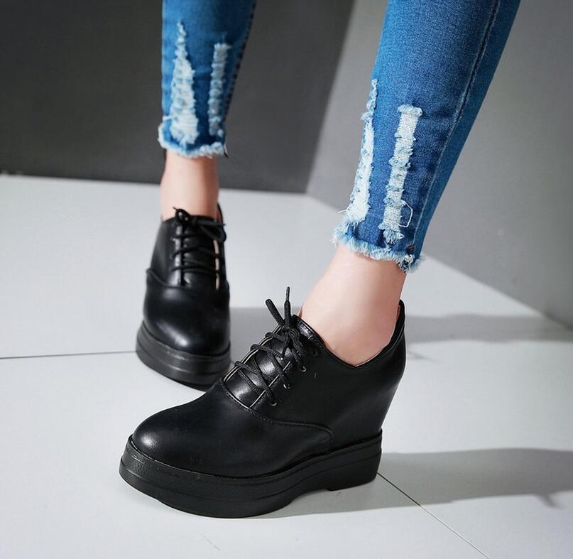 Platform Flats Women College Style Hidden Wedge Lace Up Platform Shoes ...